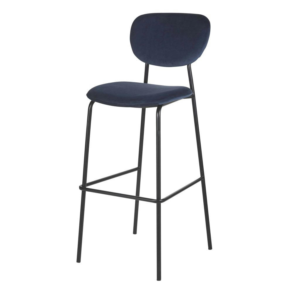 Oscarine Business - Lot de 2 chaises de bar professionnelles en velours bleu marine et métal noir