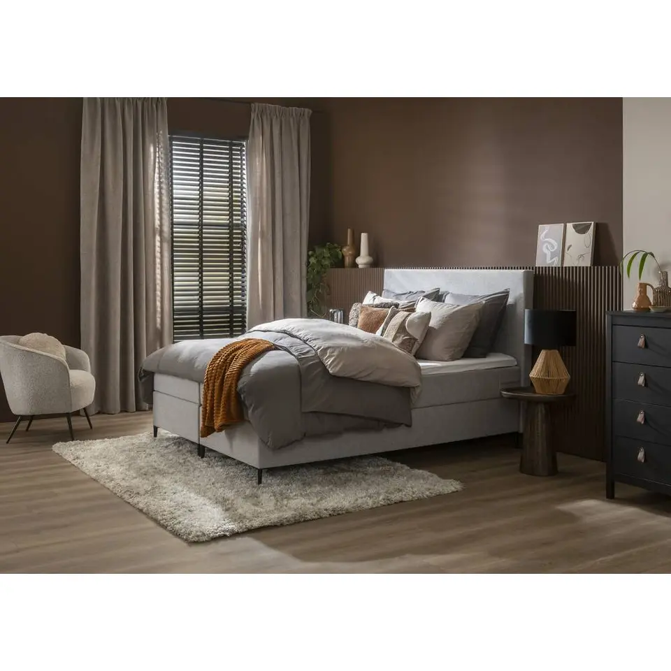 Boxspring Liv egaal - lichtgrijs - 90x200 cm - slanke poot