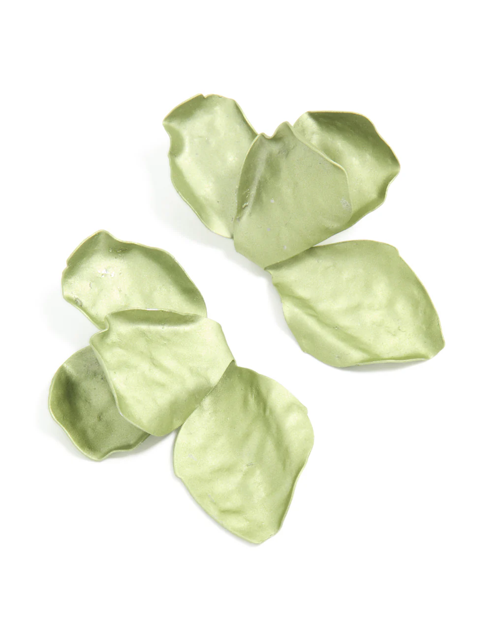 Green Coated Metal Flower Petal Drop Earrings