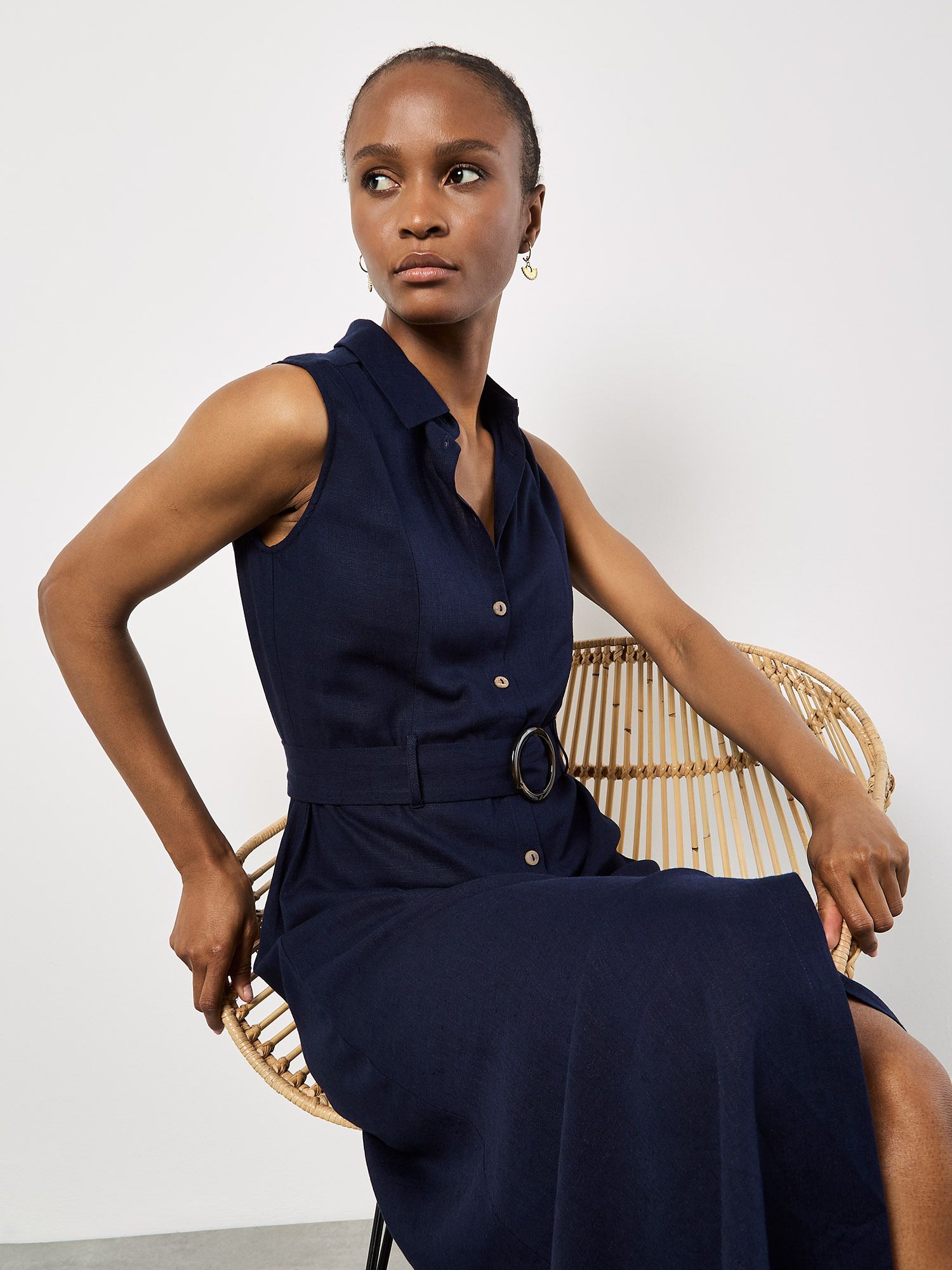 Apricot Linen Blend Shirt Midi Dress