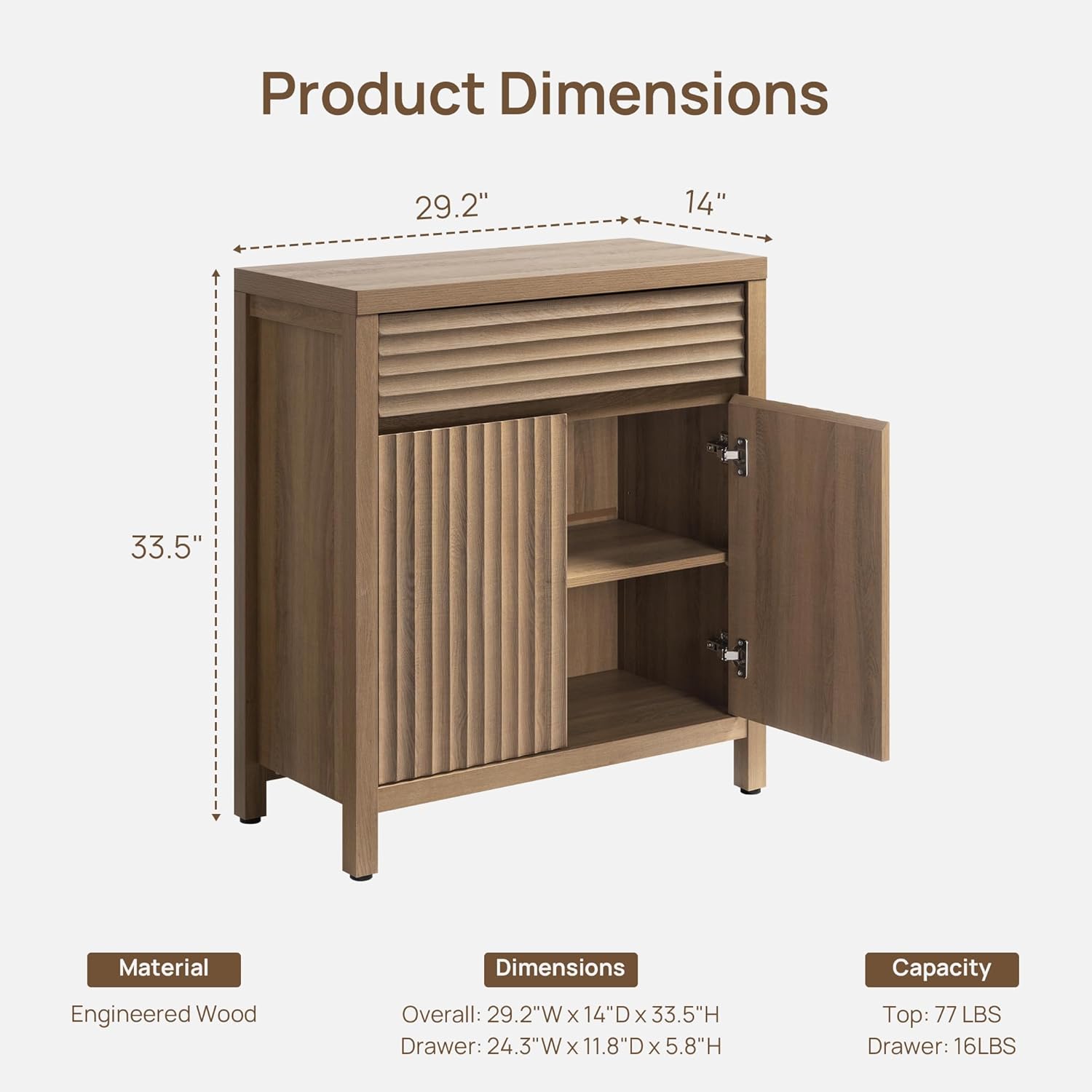 SICOTAS Fluted Buffet Cabinet with Storage - 87 Large Sideboard Modern Storage Cabinet Accent Coffee Bar Console Table with Drawers & Adjustable Shelves for Kitchen Living Room Entryway, Caramel Oak