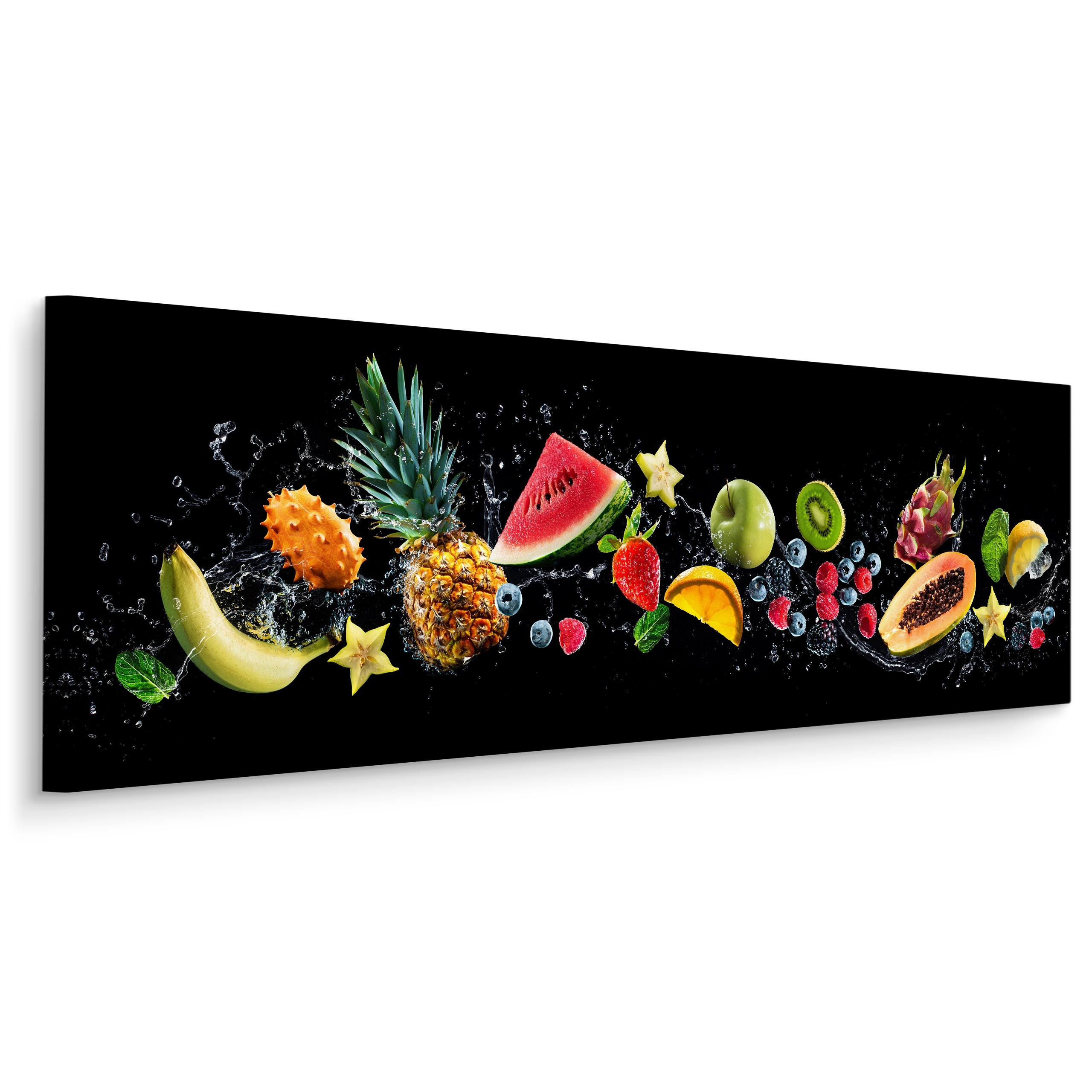 Obraz Panoramiczny Owoce Na Czarnym Tle 145x45cm