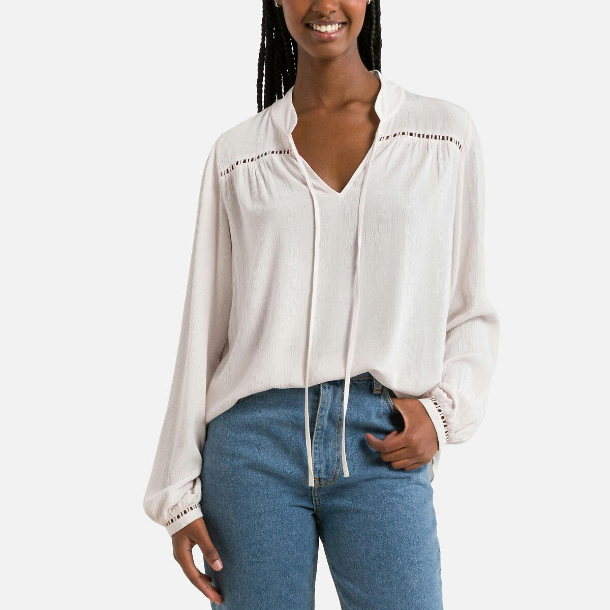 Blouse, col mao à nouer