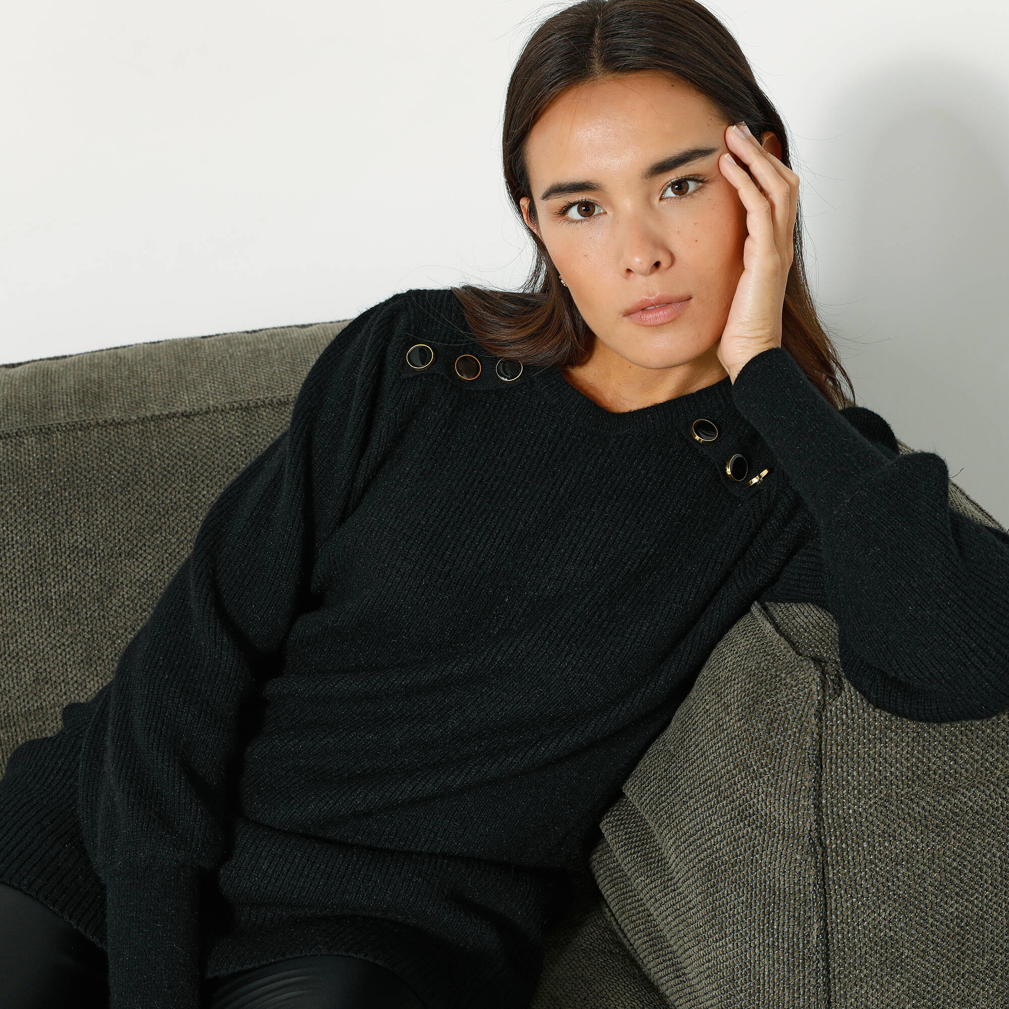 Pull tunique boutons fantaisie toucher doux