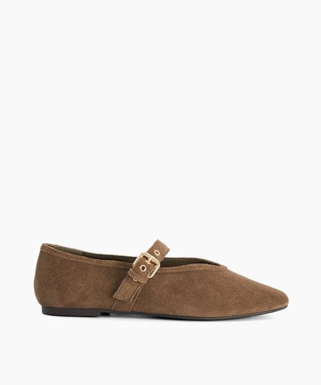 Herbs Mink - Suede Buckle-Detail Ballet Flats