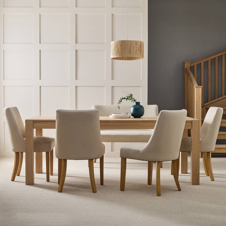 Habitat Alston Oak Dining Table, 1 Bench & 4 Oatmeal Chairs