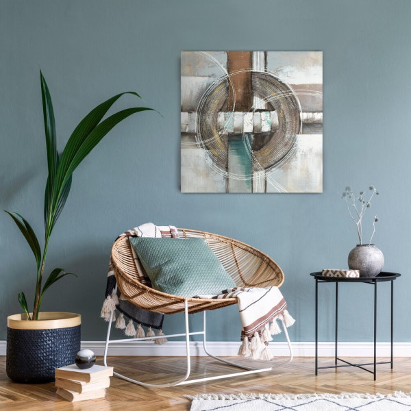 Obraz GEO 555A 80x80cm Loft Turkus Beż Ręcznie Malowany