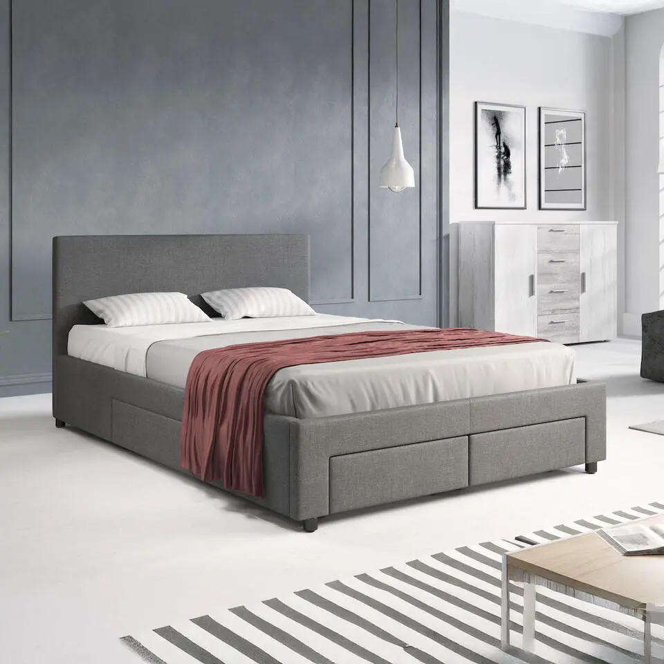 Meubella - Tweepersoonsbed Suente - Grijs - 140x200 cm