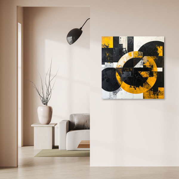 Obraz do salonu biura, Abstrakcja tekstura koła kształty czarno 20x20