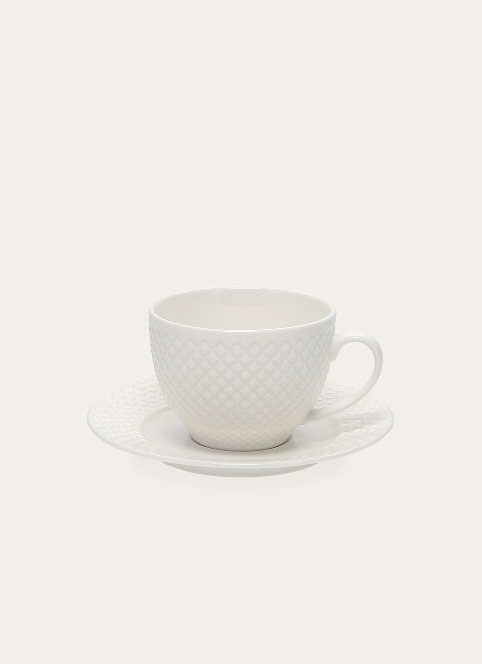 TASSE AVEC SOUCOUPE EN PORCELAINE EMBOSS BLANC