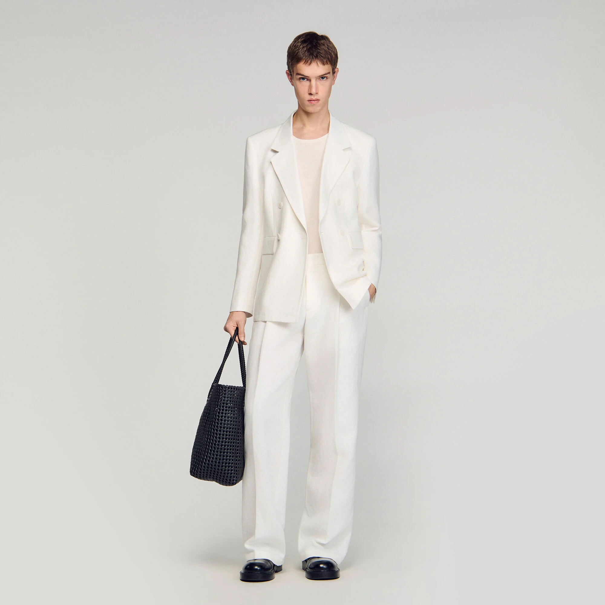 Veste de costume croisée en lin