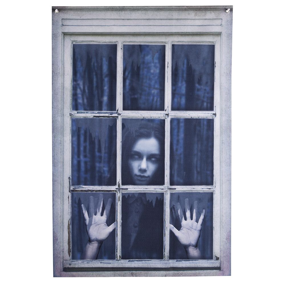 Rideau de fenêtre trompe l'oeil Halloween revenante 80xH120cm