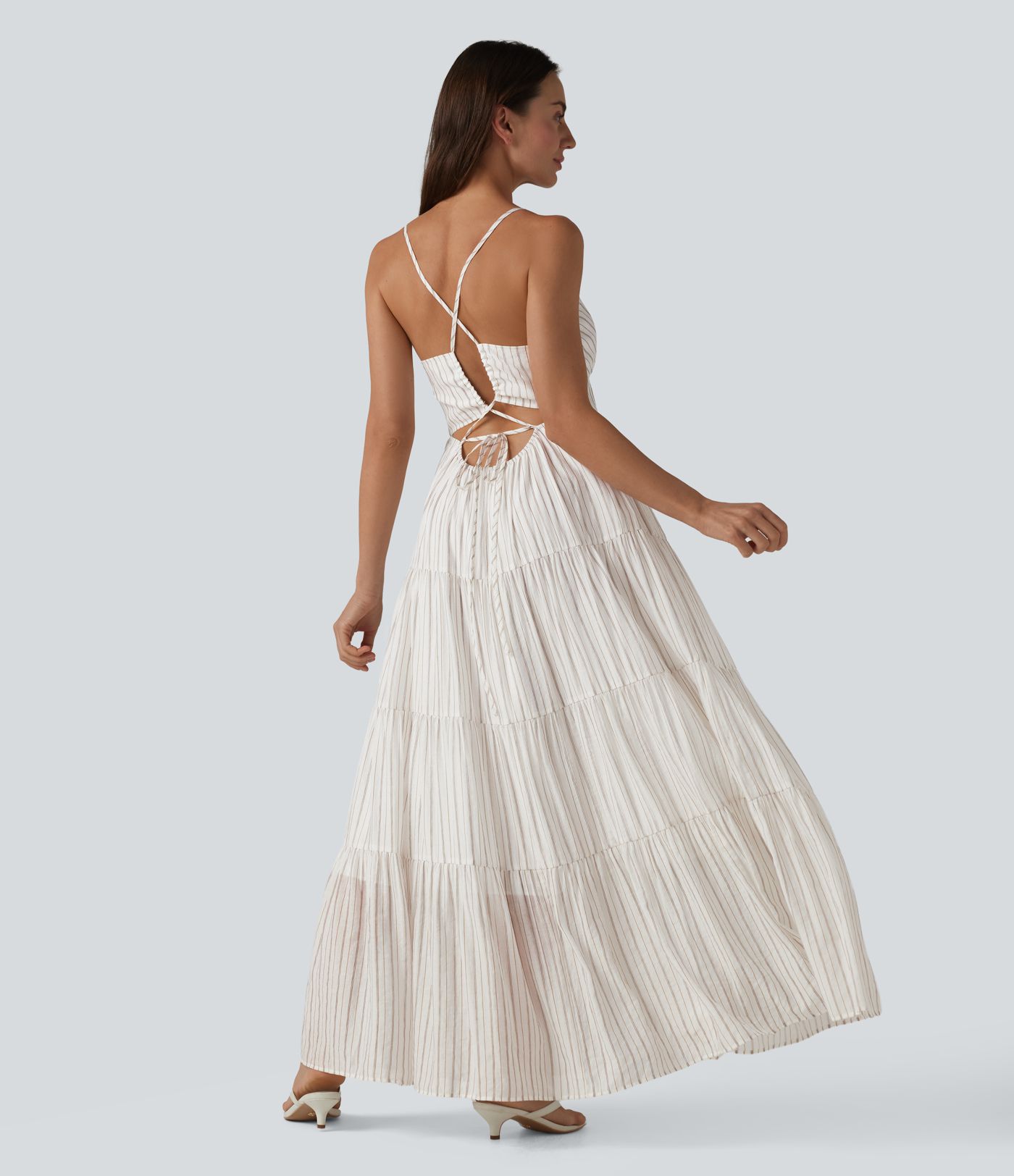 Robe longue fluide à rayures et col en V
