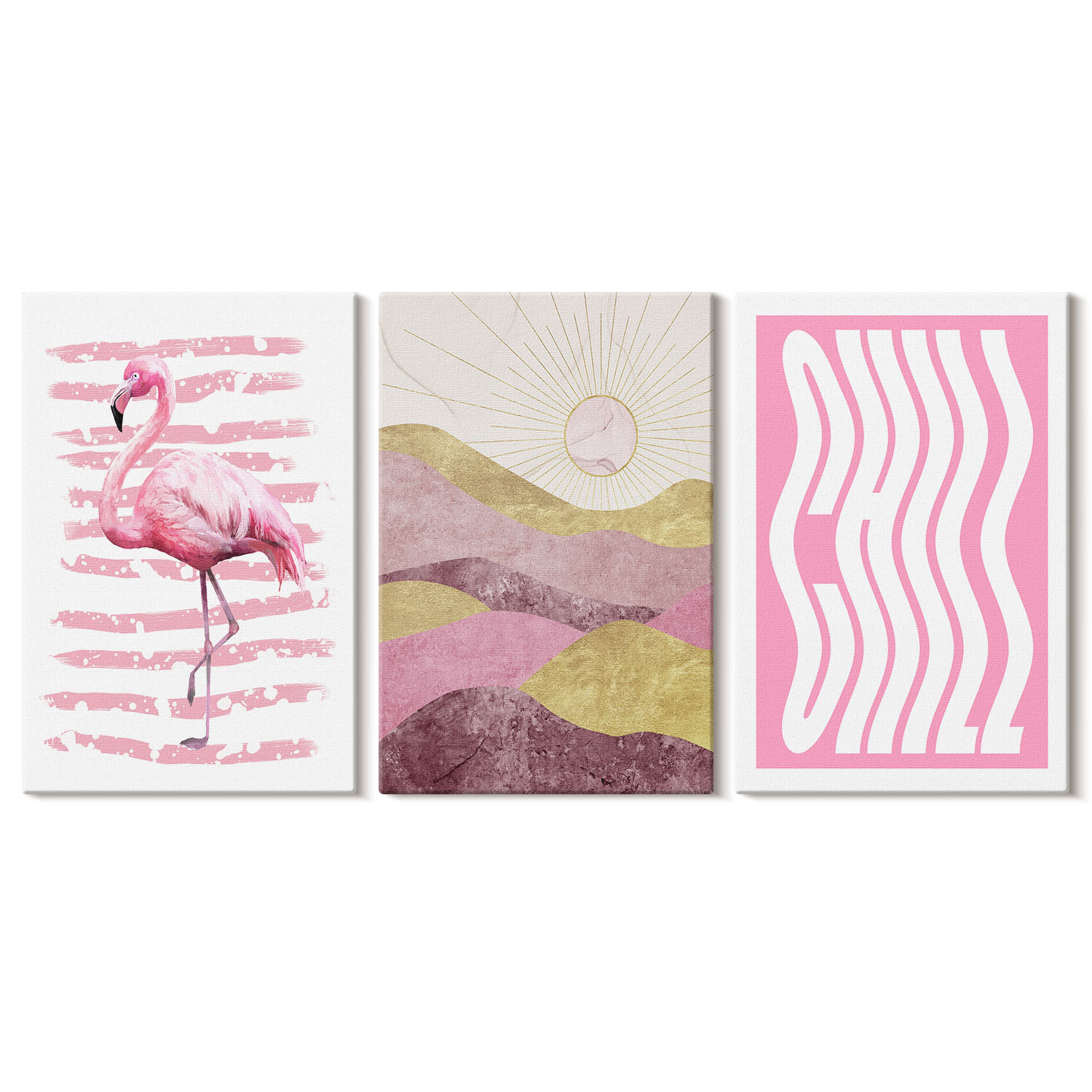 Obraz canvas 3 częściowy Flamingowy relaks | 3x40x60 | Wallfluent