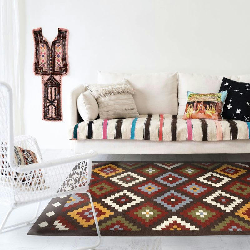 RITUEL - Tapis en laine à motifs aztèques marron 160x230