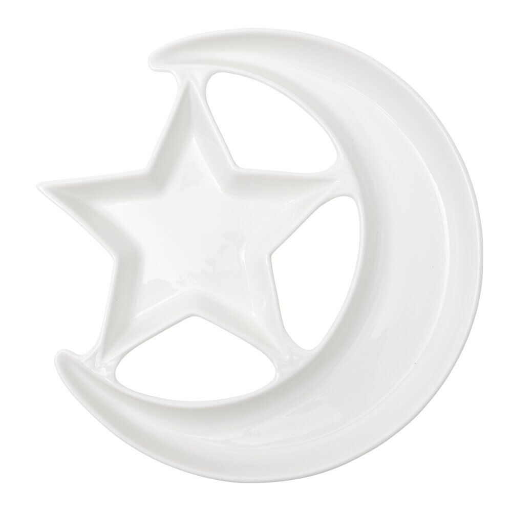 Plat de présentation forme lune et étoile céramique blanc Ø25,5xH3cm