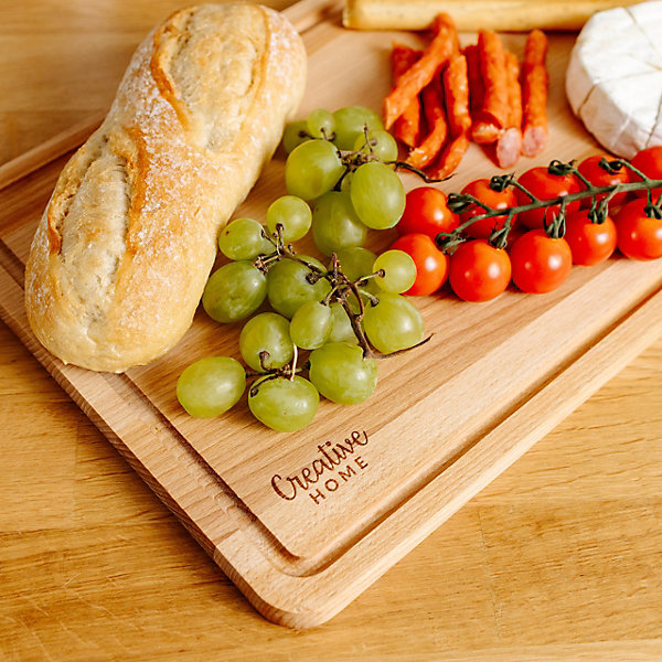 Creative Home Grande Planche a Decouper Bois - 42 x 24,5 x 1,5 cm - avec Rainure pour le Jus - Bois de Hêtre Naturel - Double Face