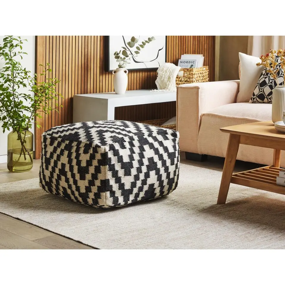 KNIDOS - Poef - Wit - 56 cm - Wol