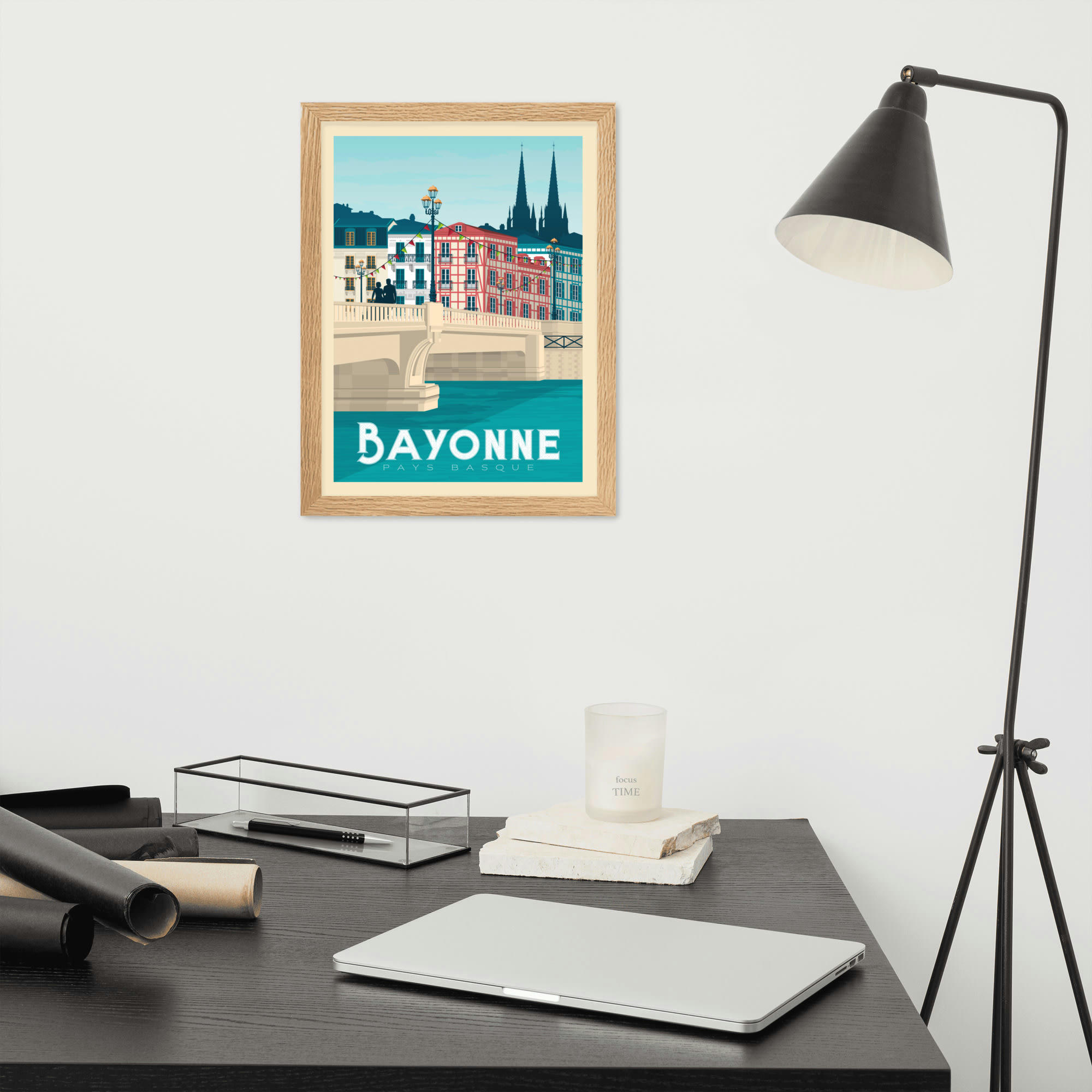 - Affiche Bayonne France avec Cadre (Bois) 21x29,7 cm