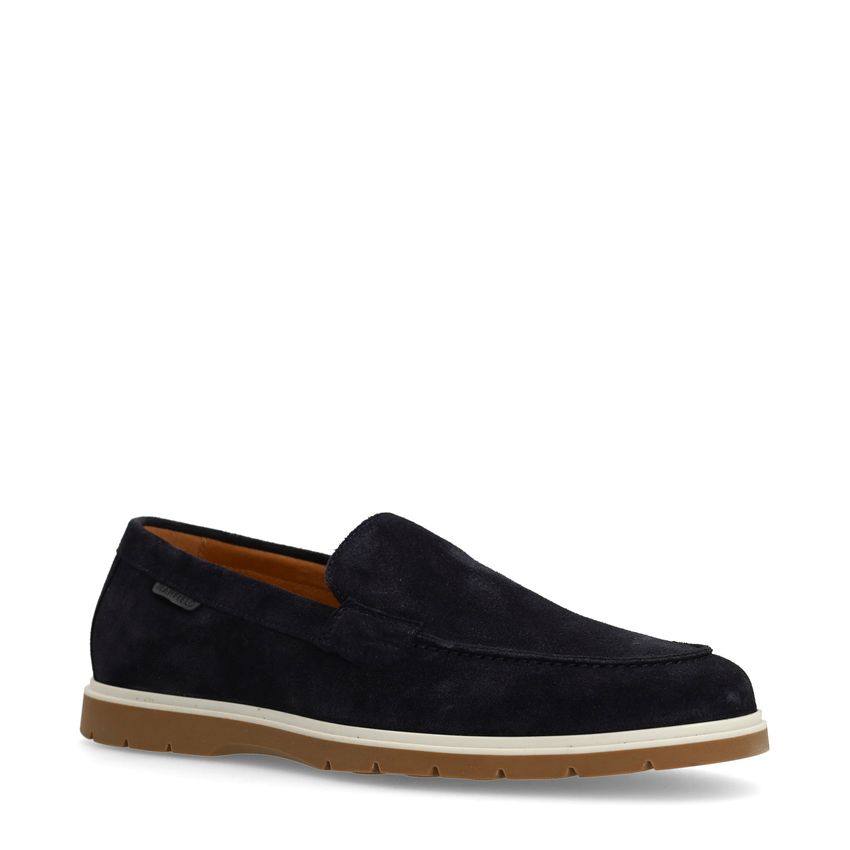 Manfield Donkerblauwe suède loafers