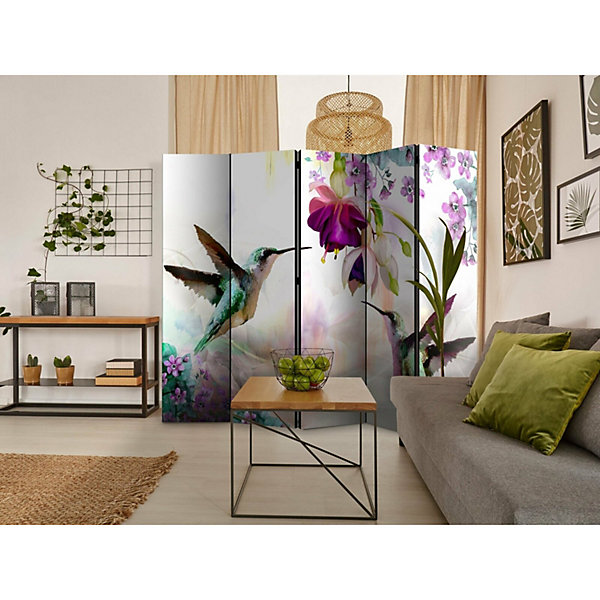 Paravent colibris et fleurs II 5 volets 225 x 172 cm