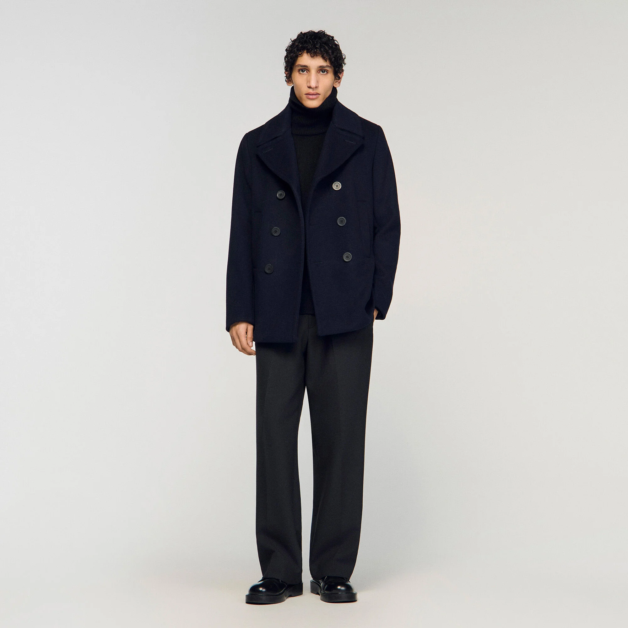Manteau droit en laine mélangée