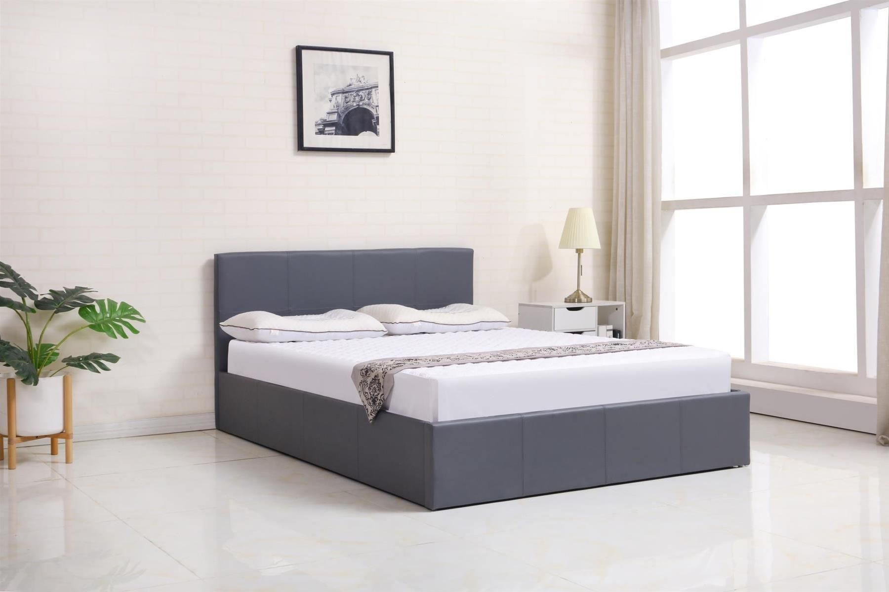 KOSY KOALA Ottoman Bed Gas Lift Storage Leather Grey 3ft Single Pine Wood Bedroom