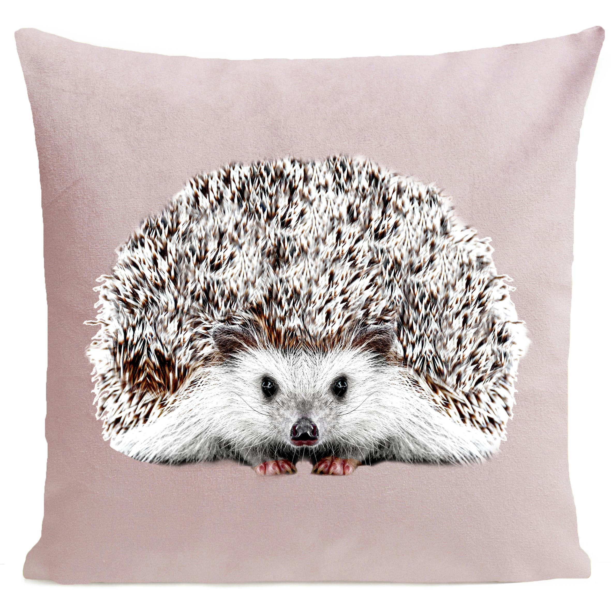 - Coussin campagne hérisson suédine rose 40x40cm