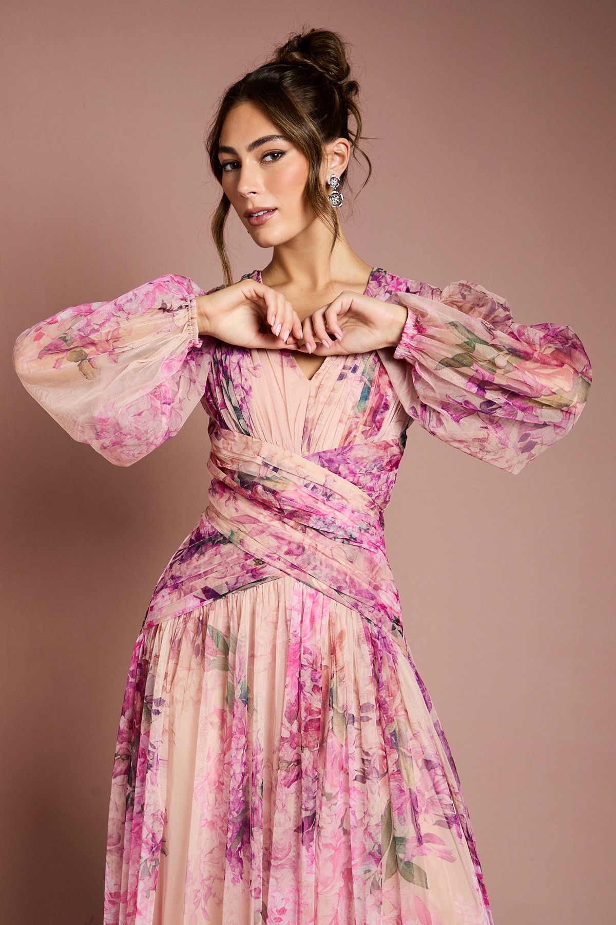 Coast Printed Floral Mesh Midaxi Dress