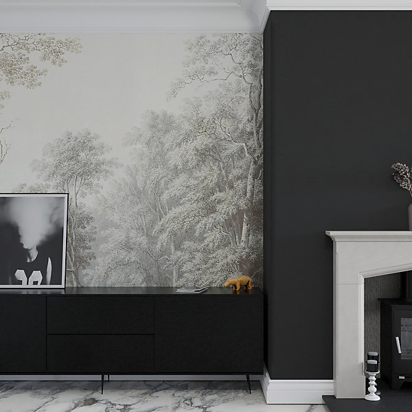 Papier peint panoramique XXL Forêt Bucolique 400 x 280cm Gris vert