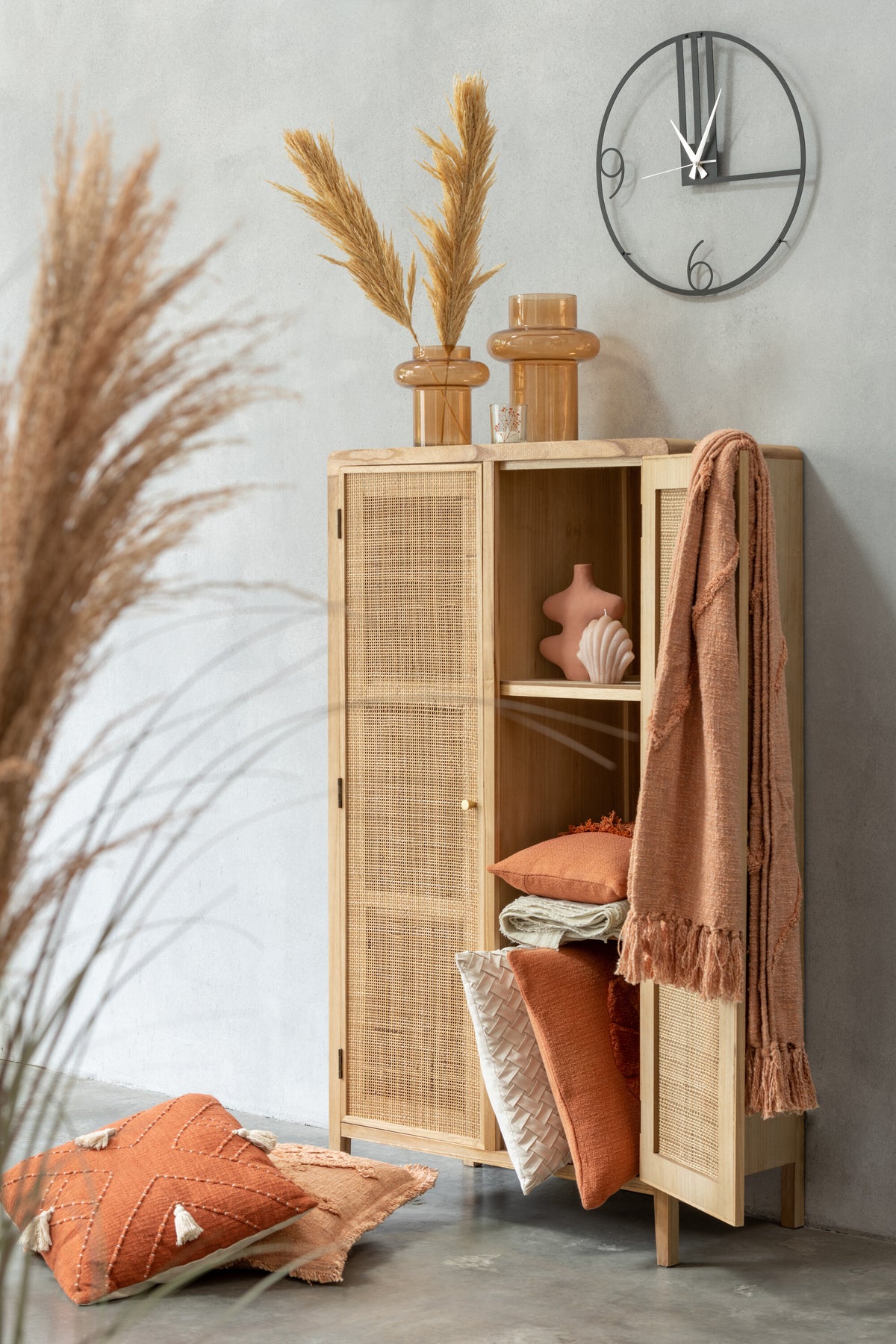 J-Line plaid Kwastjes - katoen - zalm - 190 x 56 cm