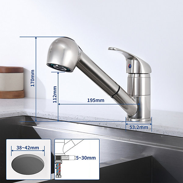 Mitigeur Cuisine avec Douchette Extractible 2 Jets Pivotant Monocommande Bec Haut en Acier Inoxydable Finition pour Cuisine