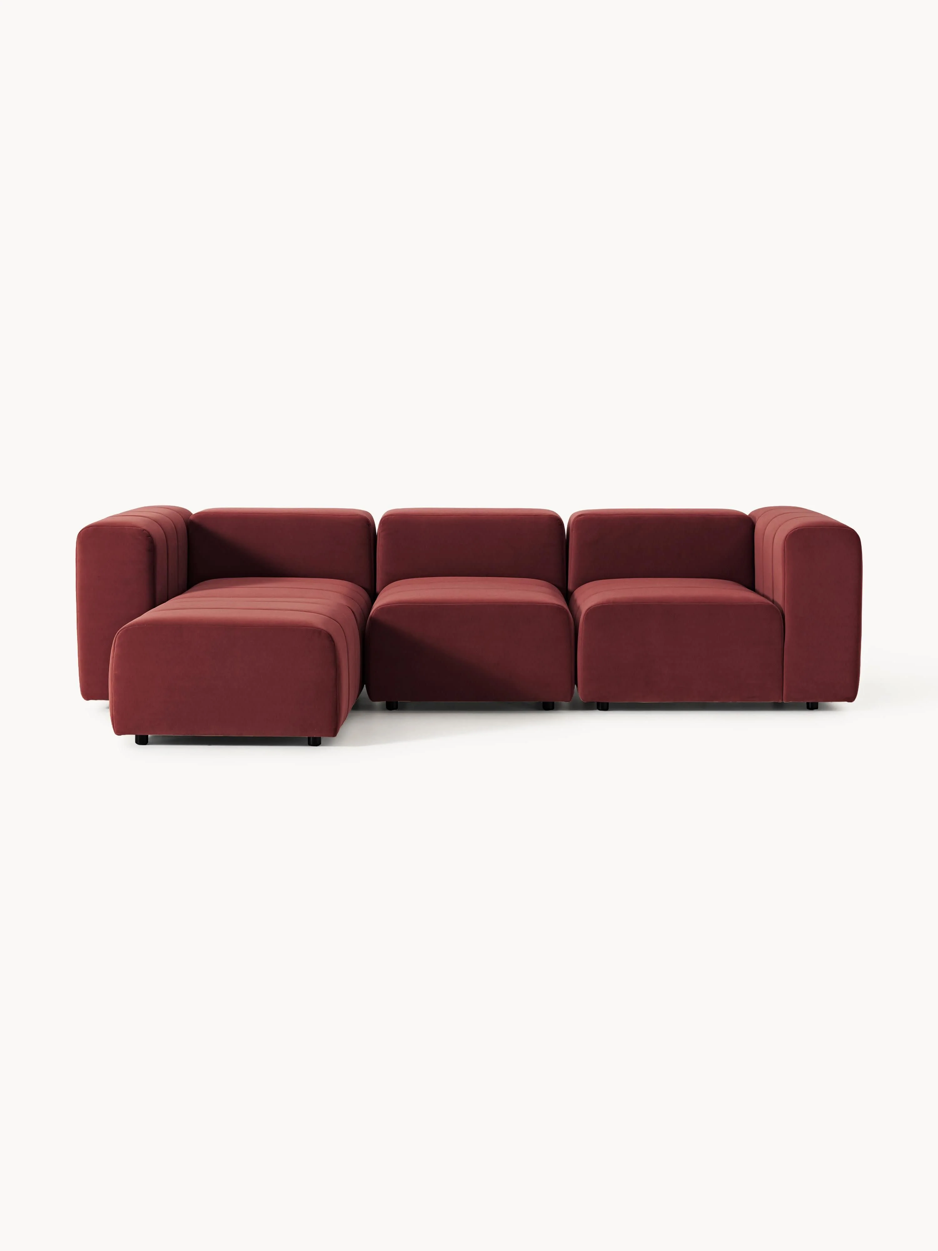 Modulares Samt-Sofa Lena (4-Sitzer) mit Hocker (links/rechts)