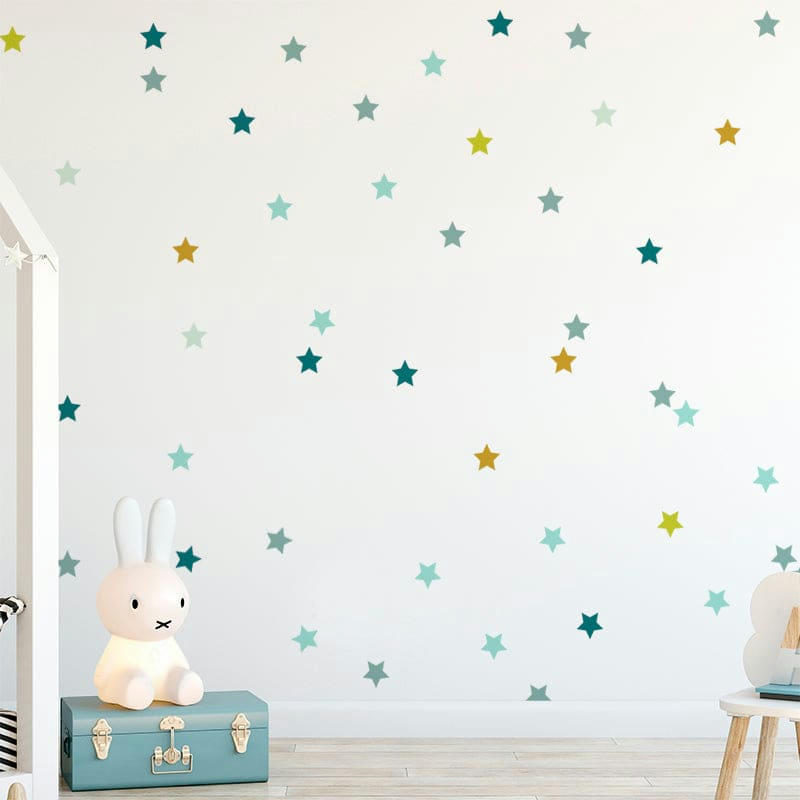 STARS1 - Stickers muraux en vinyle étoiles vert et moutarde