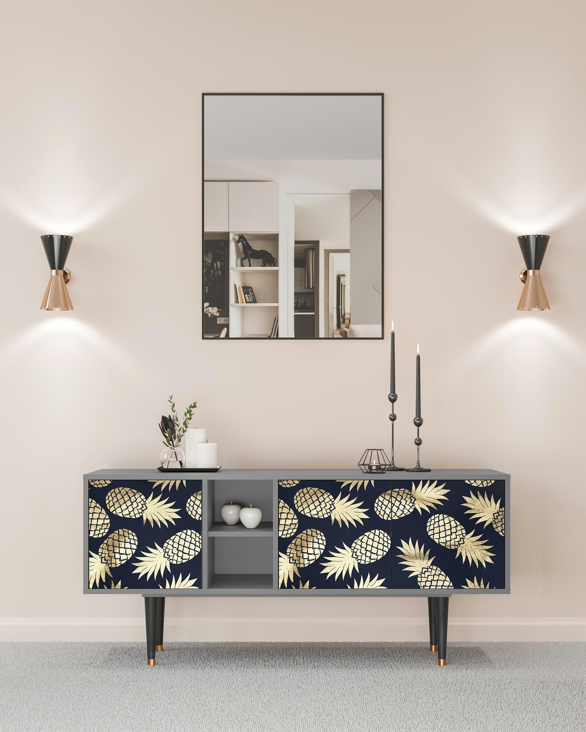 SUNNY PINEAPLE - Meuble TV  bleu et jaune 3 tiroirs L 150 cm