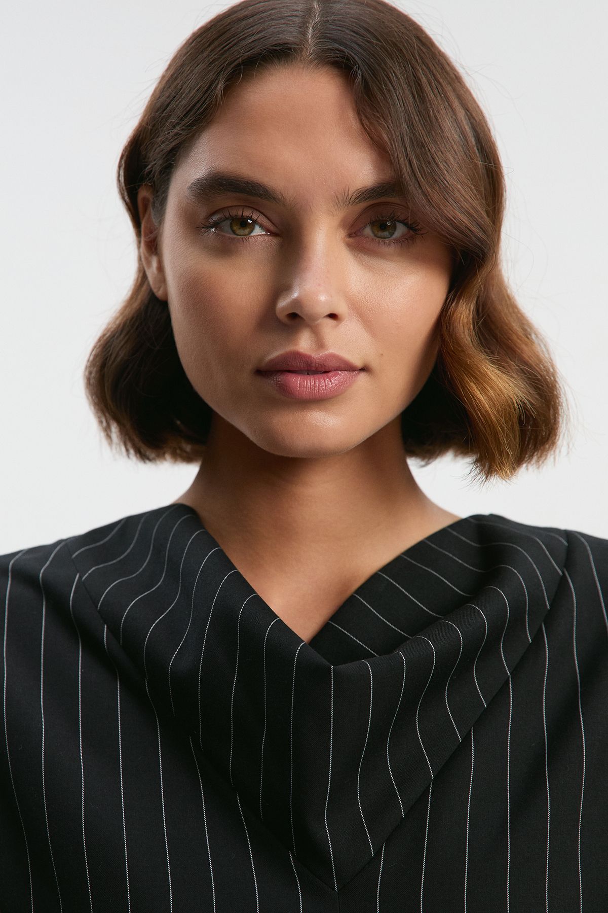 KarenMillen Pinstripe Cowl Neck Tailored Pencil Midi Dress