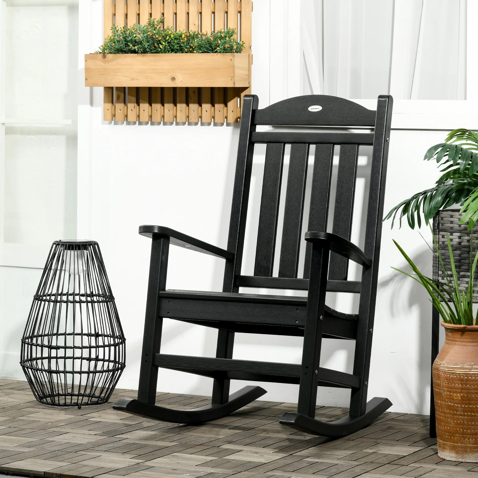 Outsunny Outdoor Rocking Chairs, Traditional Porch Rocker, Fade-Resistant HDPE Rocker Chair with Slatted