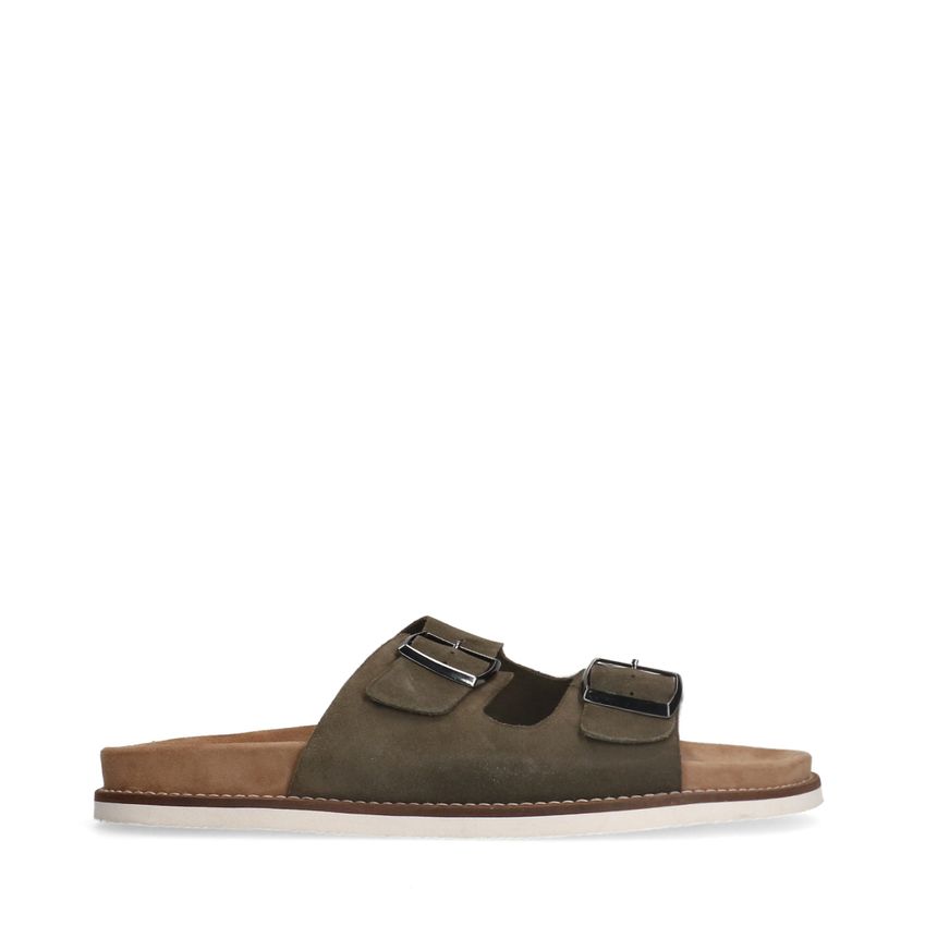 Manfield Groene suède slippers