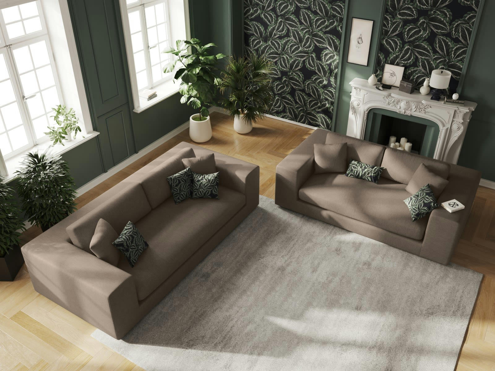 TENDANCE - Canapé 3 places en Tissu Structurel Marron Clair