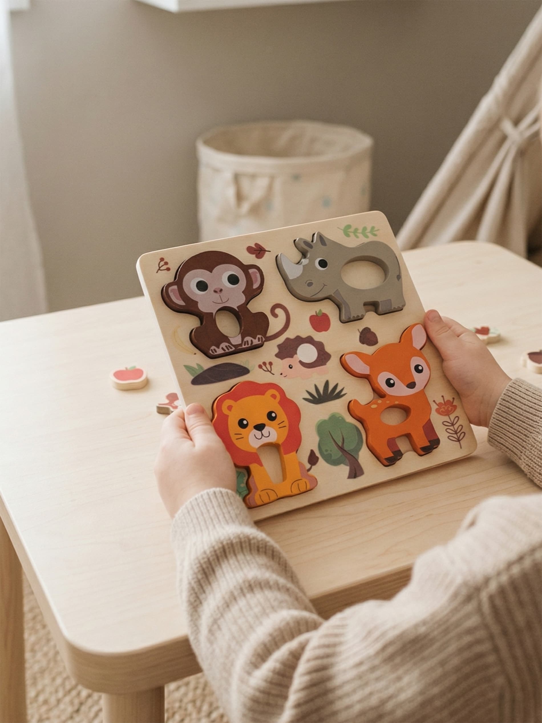 Drewniane puzzle z motywem zwierząt 5 pack