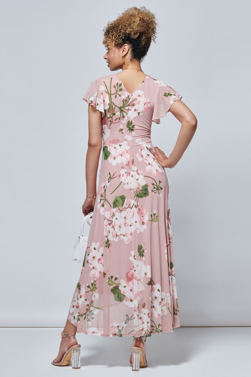 Jolie Moi Rachele Floral Pint Mesh Maxi Dress