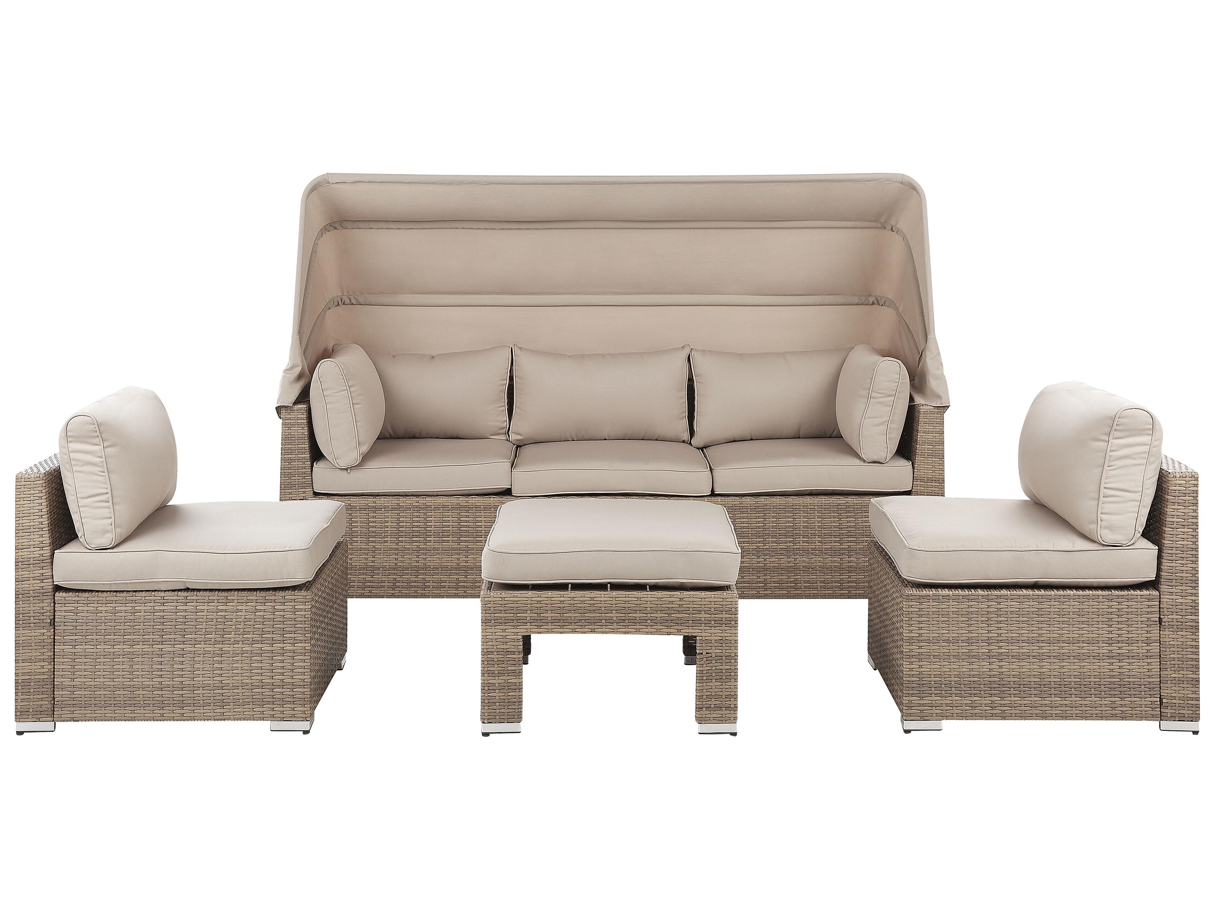 Garden Lounge Set with Table 5 Seater COCCOLIA Modular PE Rattan Beige