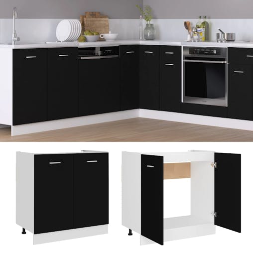 NNEVL Sink Bottom Cabinet Black 80x46x81.5 cm Chipboard