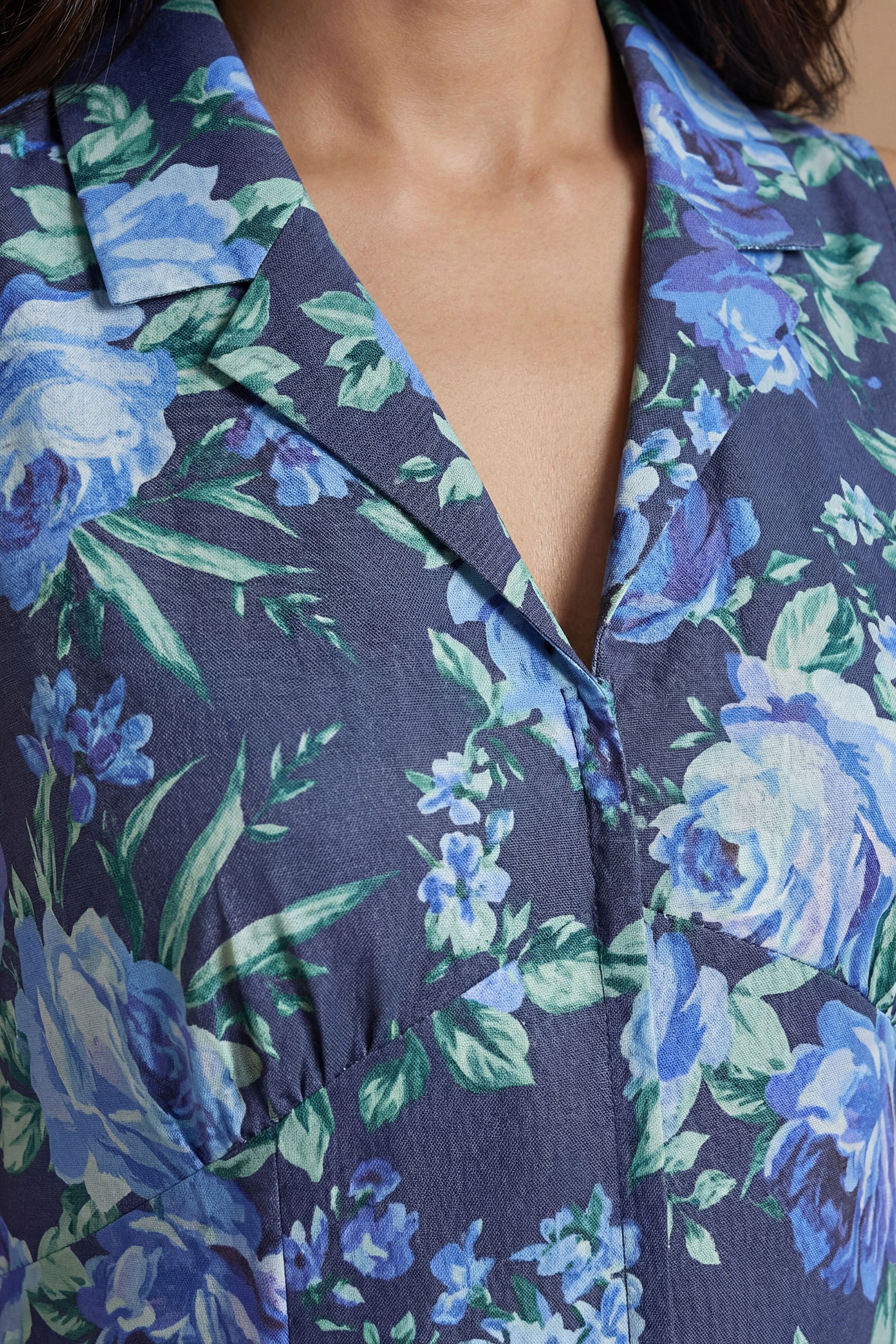 Dorothy Perkins Petite Blue Floral Button Through Midi Dress
