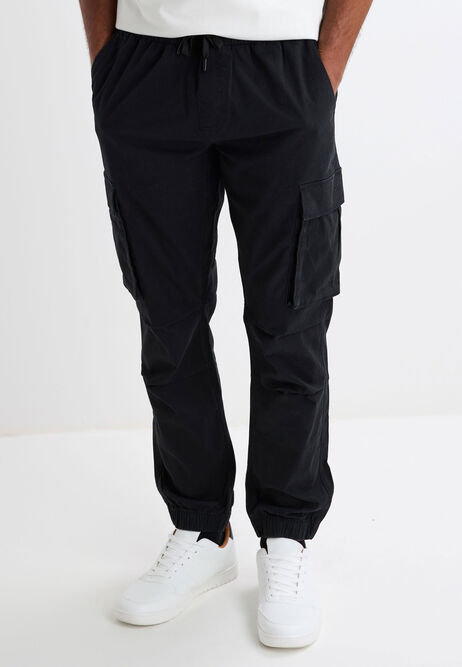 Mens Black Cargo Cuffed Leg Trousers