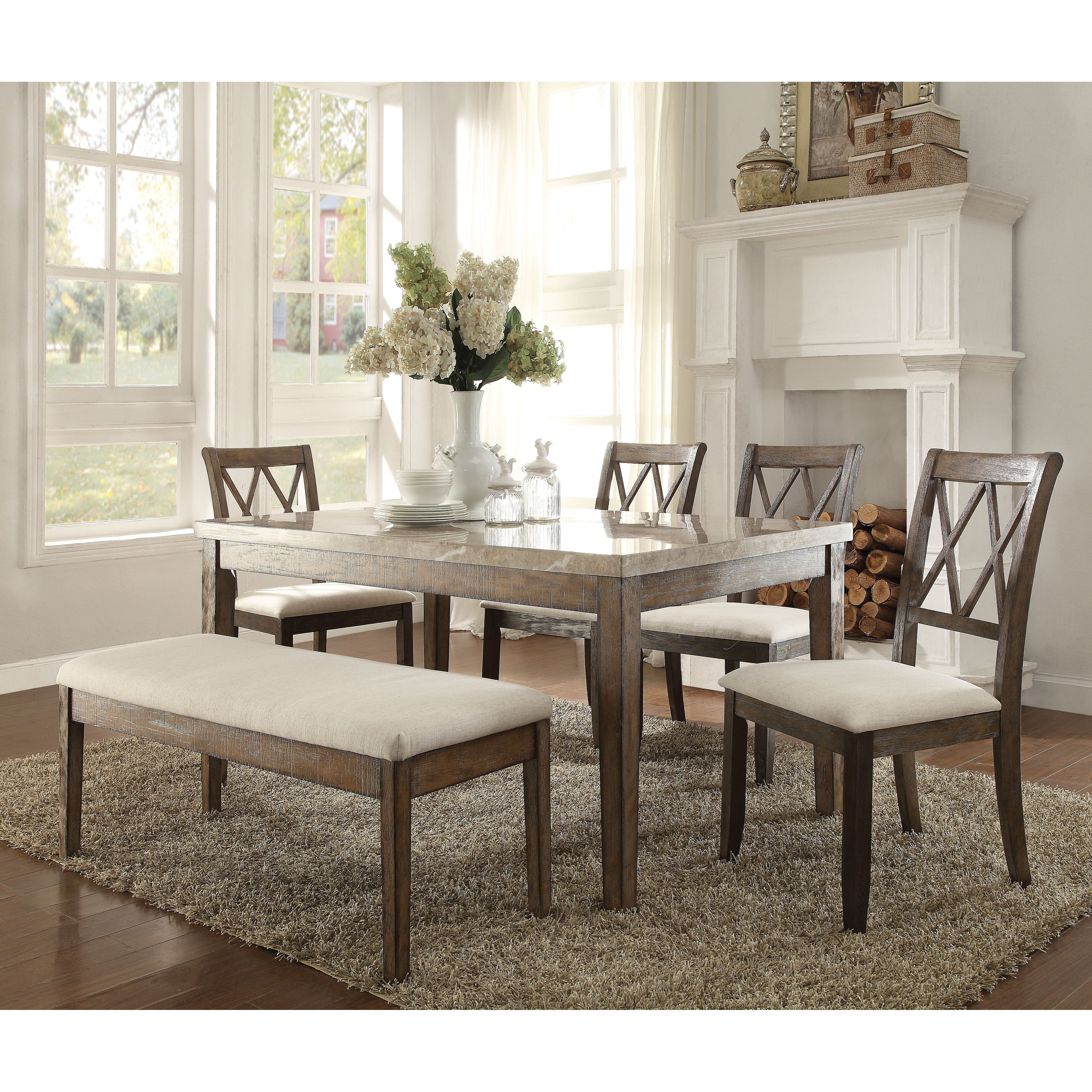 Acme Furniture Claudia Dining Chair (Set-2), Beige Linen and Salvage Brown