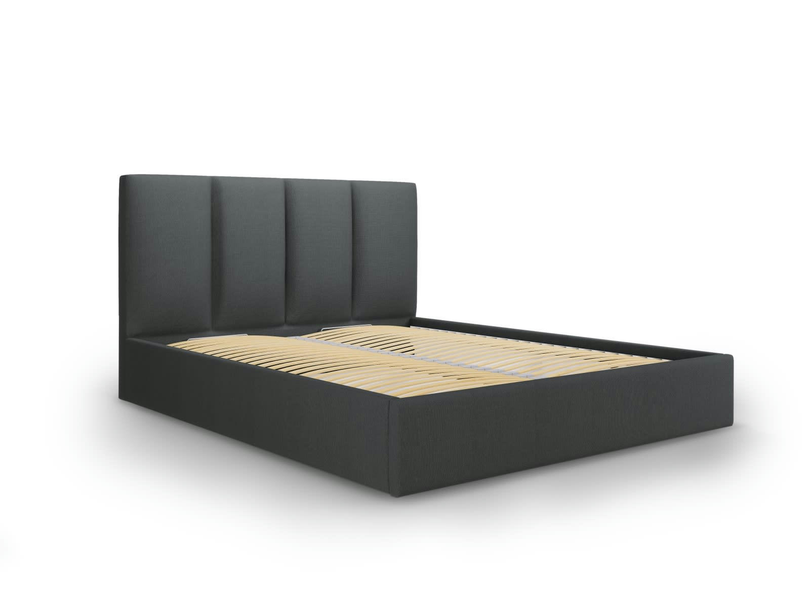 PYLA - Lit coffre avec tête de lit 140x200 cm en tissu structuré gris foncé