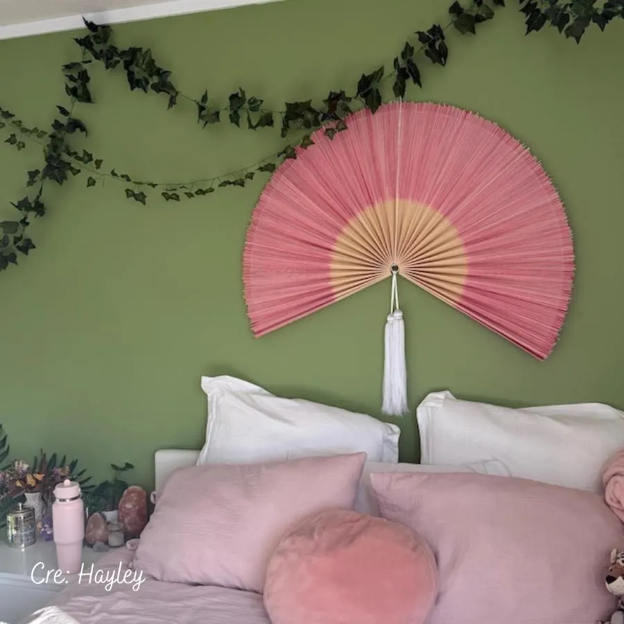 Large Pink Bamboo Wall Fan, Handmade Boho Decor Summer Vibe, Woven Bamboo Fan 40inches, Gift for Her/Daughter