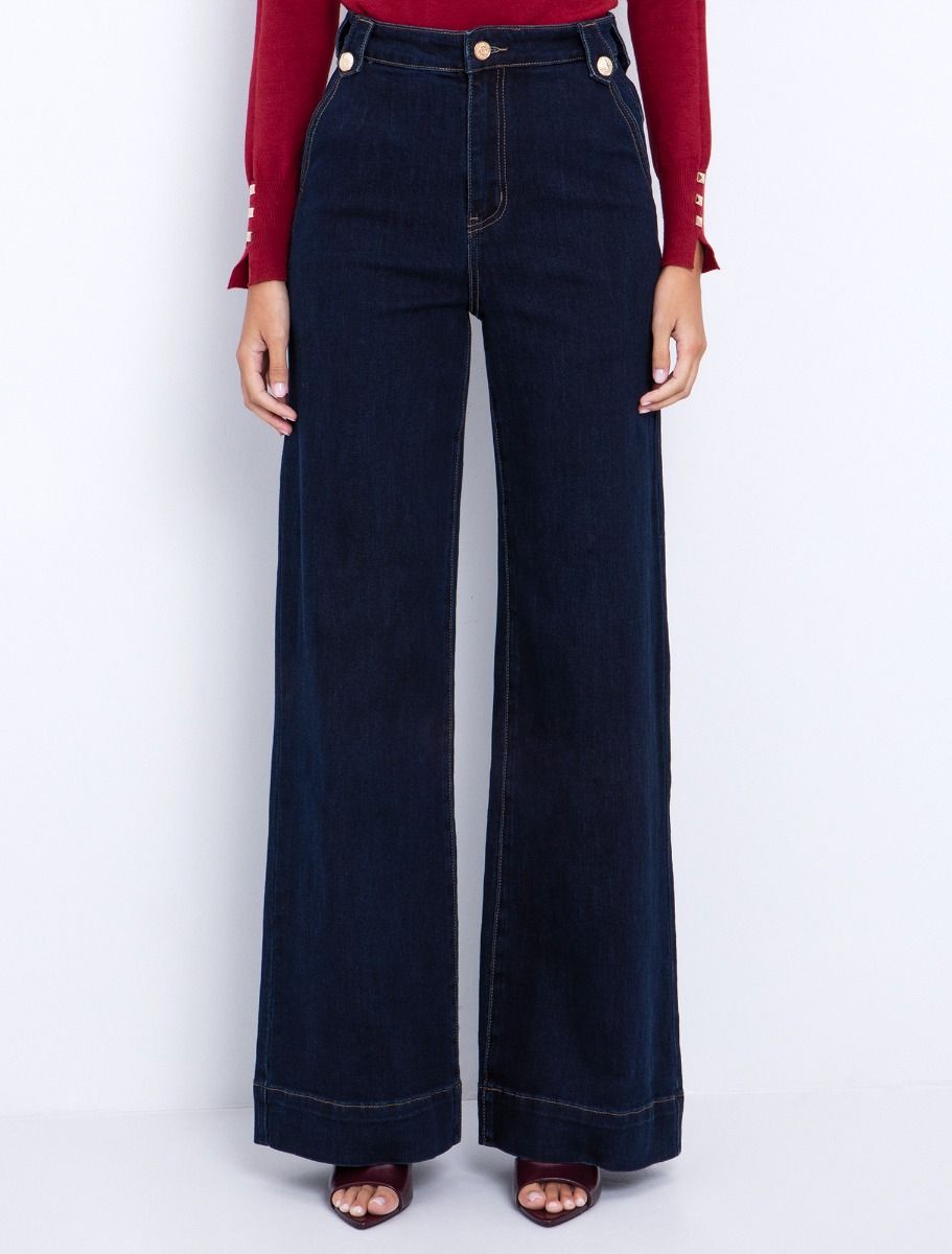 Wide leg jean με θηλιές-κουμπιά