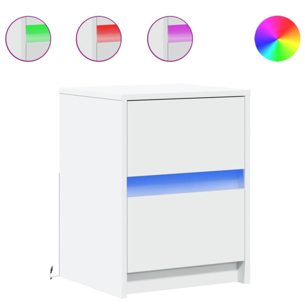 2x Szafka Nocna Stolik Biała z Szufladą z LED Do Sypialni 38x34x50 cm